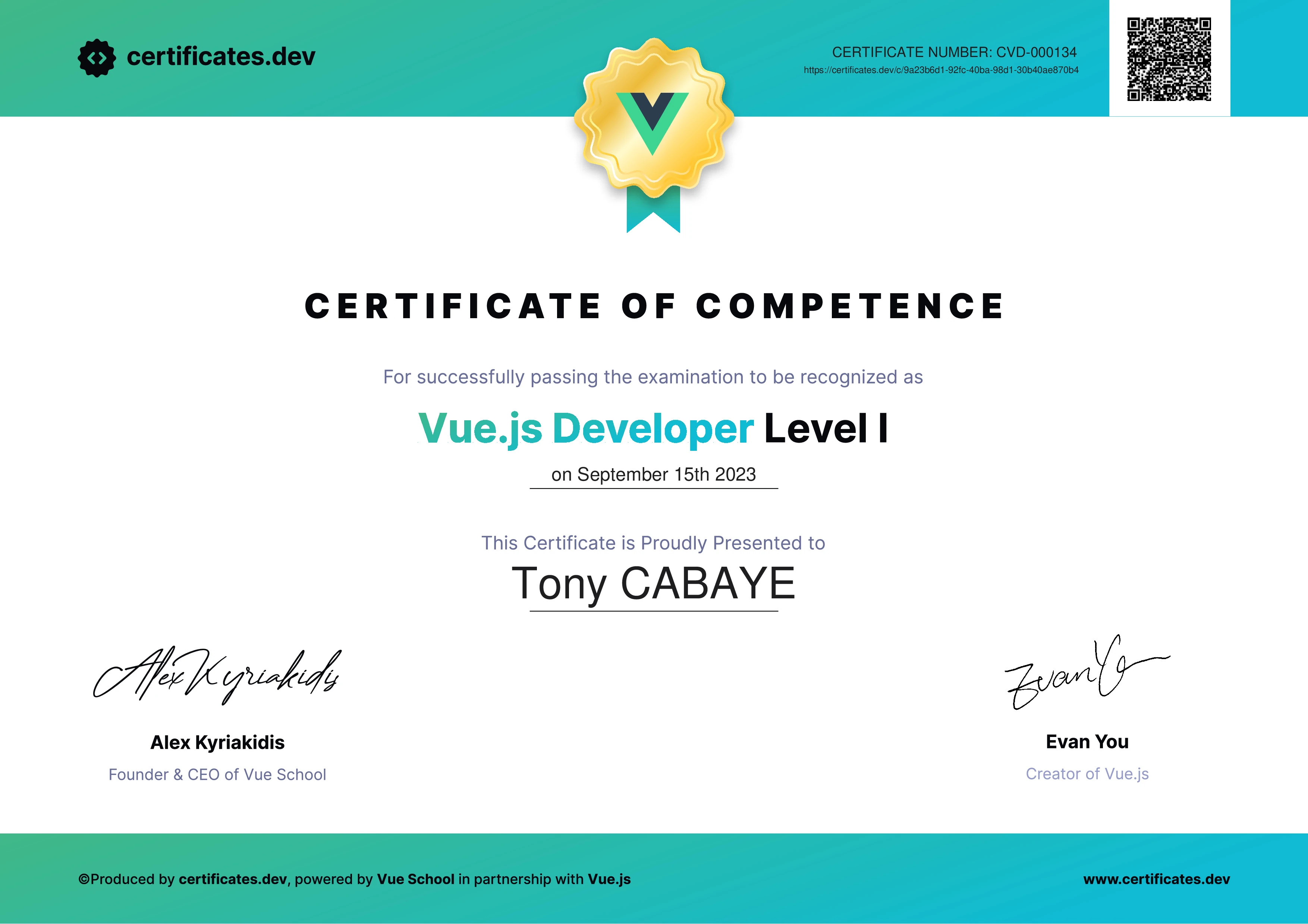 VueJS certificate